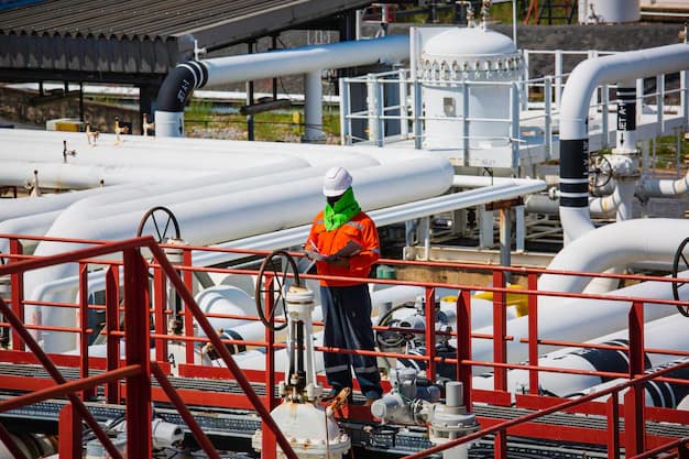 Oil and gas specialist inspecting refinery pipework