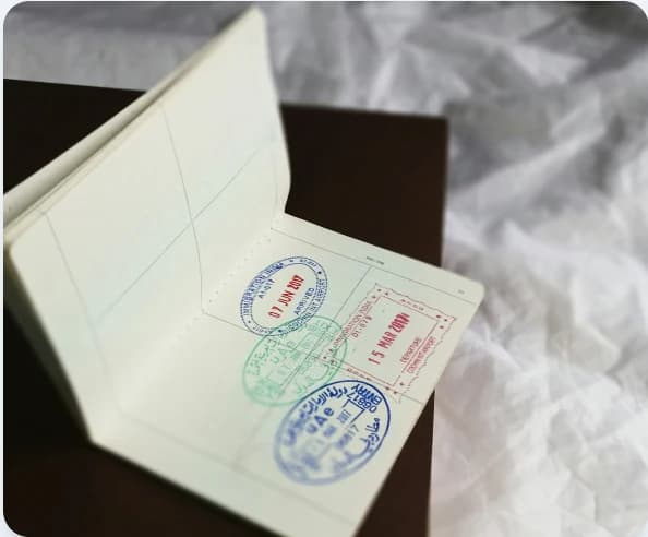 Passport containing entry and exit stamps