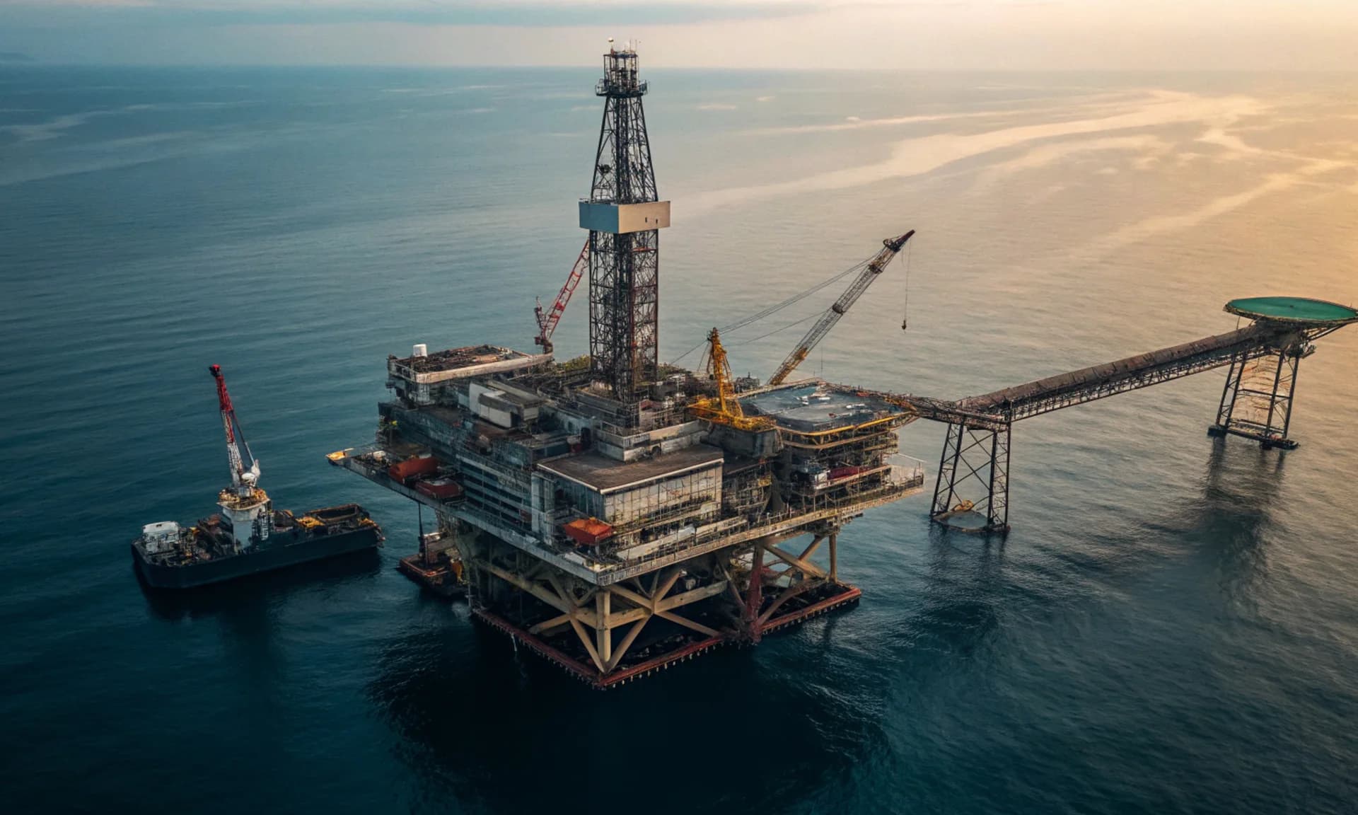 Offshore oil and gas platform at sea